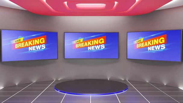 stand con schermo a led di sfondo nel notiziario room.3d rendering. - Foto, immagini