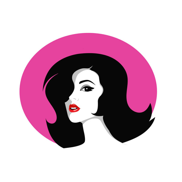 Silhueta de mulher bonita com visão lateral do cabelo longo usado para beleza do cabelo e ícone do vetor do logotipo do spa - Vetor, Imagem