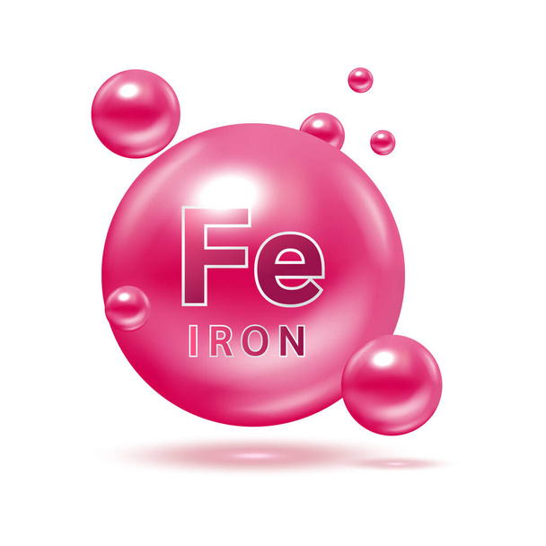 Minerals iron and Vitamin for health. Medical and dietary supplement health care concept. Vector EPS10 illustration. Icon 3D pink isolated on a white background. - Vector, Image