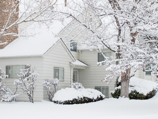 Белый дом в снегу
 - Фото, изображение