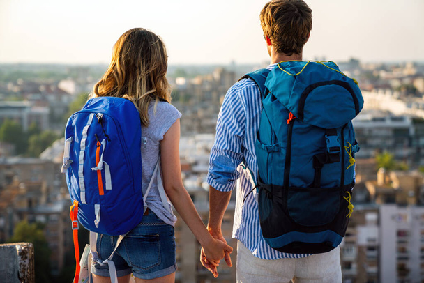 Honeymoon trip, backpacker tourist, tourism or holiday vacation travel concept. Couple, people lifestyle concept. - 写真・画像