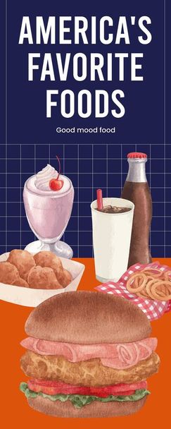 Modello infografico con concetto di fast food americano, acquerello styl - Vettoriali, immagini