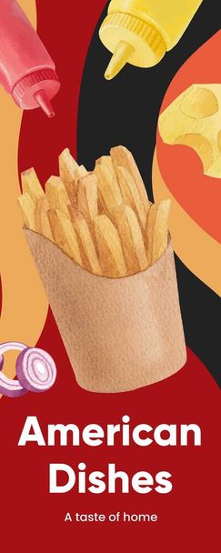 Infographic sjabloon met Amerikaans fastfood concept, aquarel styl - Vector, afbeelding