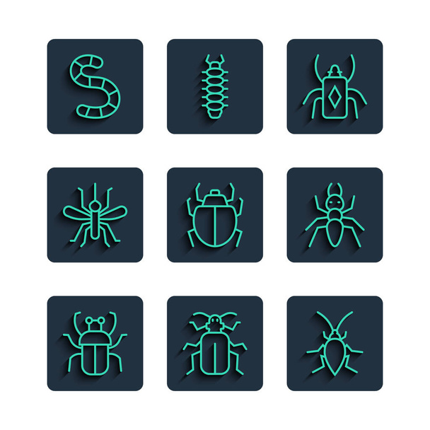Встановити лінію жука-смердючого жука Chafer Beetle Cockroach Beetle Mite Mosquito Worm та ікону Ant. Вектор. - Вектор, зображення
