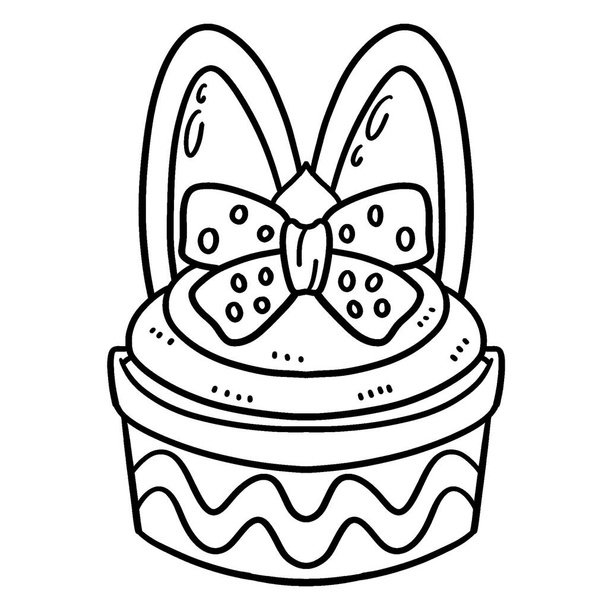  Uma página de colorir bonito e engraçado de um bolo de coelho de Páscoa com fita. Fornece horas de diversão para colorir para crianças. Cor, esta página é muito fácil. Adequado para crianças pequenas e crianças. - Vetor, Imagem