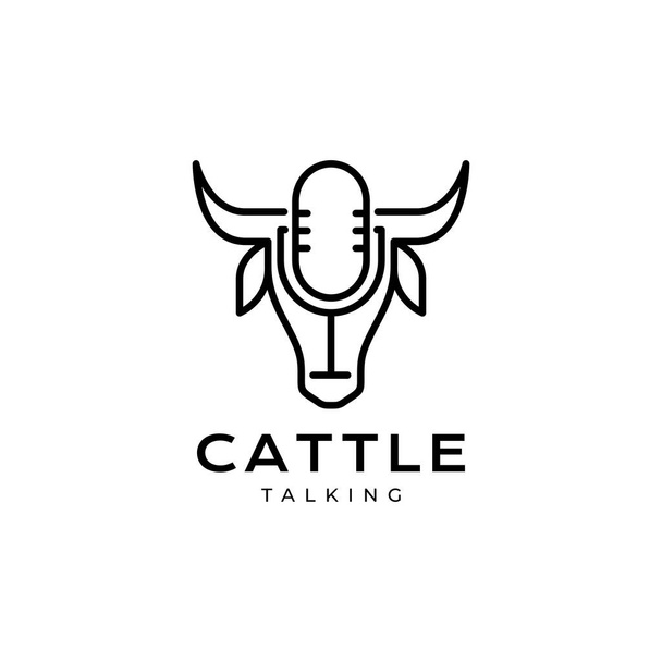 cabeza de vaca con diseño de logotipo de micrófono - Vector, imagen