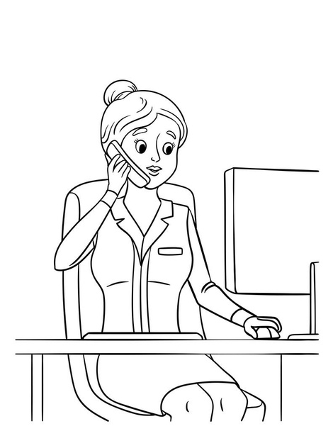 A cute and funny coloring page of a Secretary. Provides hours of coloring fun for children. Color, this page is very easy. Suitable for little kids and toddlers. - Vector, Image
