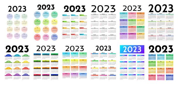 Μεγάλο σύνολο ημερολογίων για το 2023 απομονωμένα σε λευκό φόντο. Από Κυριακή σε Δευτέρα, επιχειρηματικό μοντέλο. Εικονογράφηση διανύσματος - Διάνυσμα, εικόνα