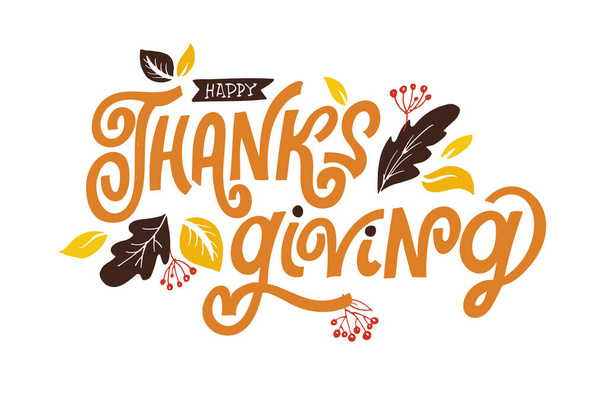 Šťastný den díkůvzdání - Buďte vděční - Buďte vděční - Turecko čas - roztomilé ručně kreslené čmáranice pohlednice. Šablona designu trička s listy. - Vektor, obrázek