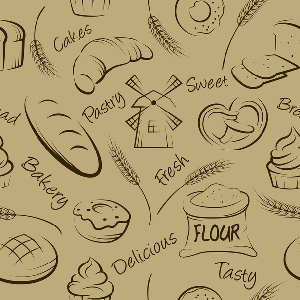 Vector hand drawn pastries seamless pattern. - Vector, Image