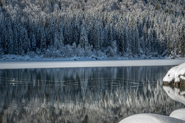 beautiful winter landscape of Fusine lakes, Italy - Photo, Image