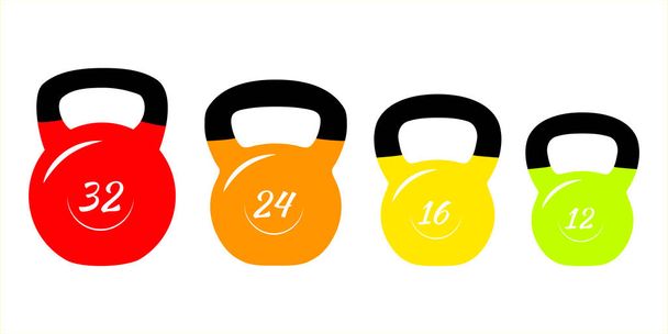 Collection de kettlebells classiques isolés sur fond blanc. Symbole fitness. Équipement de gymnastique.  - Photo, image