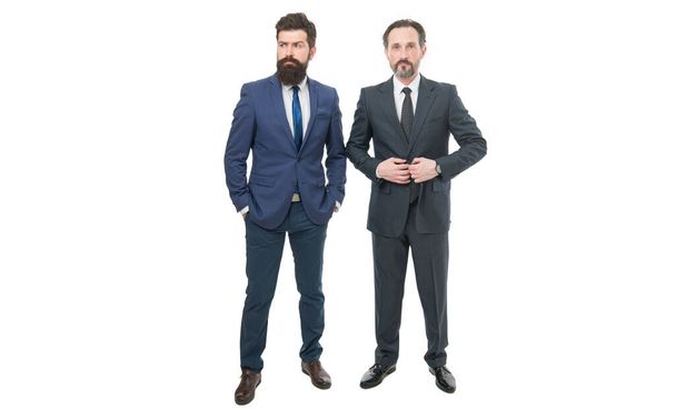 Education for business. Successful entrepreneurship. Respect and reputation. Business team. Business meeting. Collaboration and teamwork. Bearded businessmen in formal clothes. Boss and employee. - Valokuva, kuva