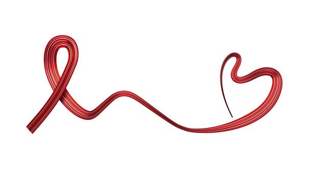 Světový den AIDS 1. prosince Realistická červená stuha na izolovaném bílém pozadí 3D ilustrace - Fotografie, Obrázek
