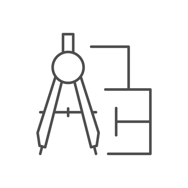 Icono de la línea de dibujo arquitectónico aislado en blanco. Ilustración vectorial - Vector, Imagen