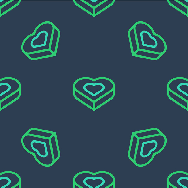 Line Candy in heart shaped box icon isolated seamless pattern on blue background. Valentines Day. Vector. - Vektor, obrázek