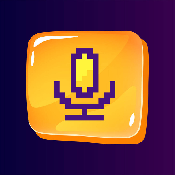 Microphone glossy ui button with pixelated color icon. Audio recorder app. Voice assistant. Editable 8bit graphic element on shiny glass rectangle shape. Isolated image for arcade, video game design - Vektör, Görsel