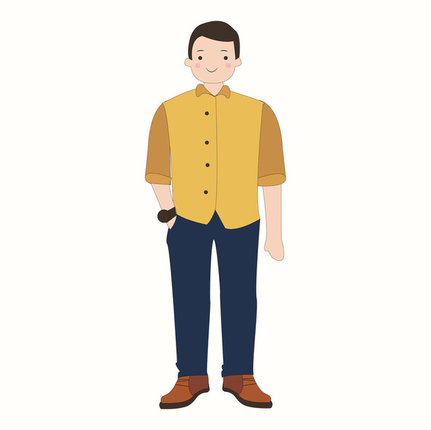 fiatal jóképű lazán öltözött csípő geek srác modern fodrász farmer vektoros illusztráció - Vektor, kép