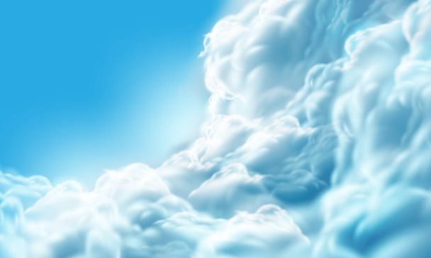 Realistische witte wolk mist rook op blauwe lucht lege ruimte achtergrond vector - Vector, afbeelding