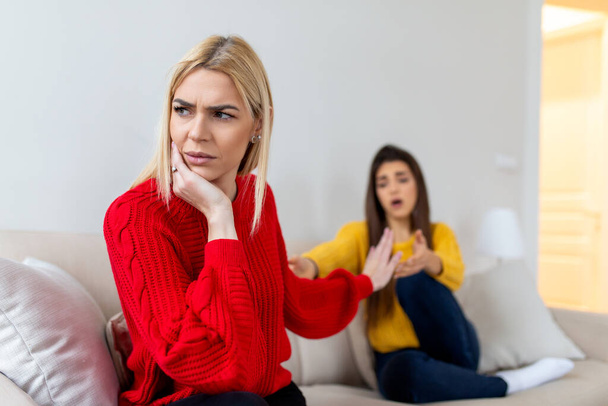 Woman apologizes to her friend after fight. Repentant woman hope for forgiveness from sad pensive friend. Family on verge of divorce. Couple treason problem concept - Photo, Image