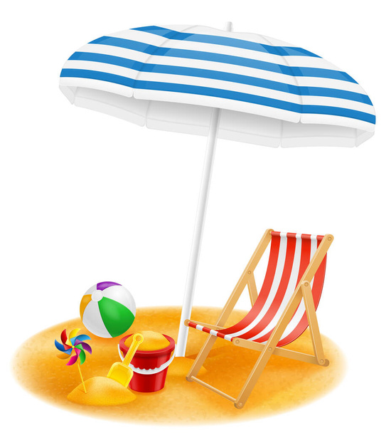 beach attributes umbrella and deck chair stock vector illustration isolated on white background - ベクター画像