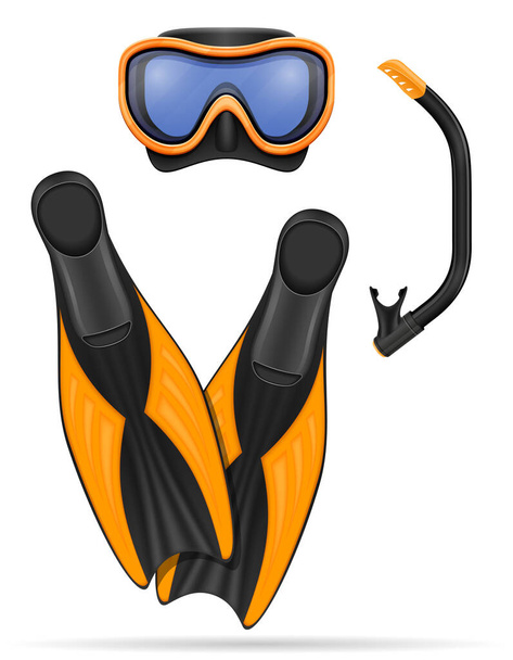 diving mask and flppers stock vector illustration isolated on white background - Vetor, Imagem