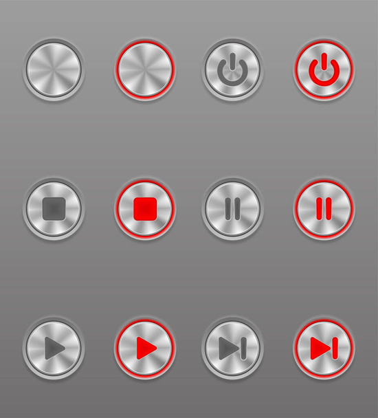 metal media button set icons on and off position stock vector illustration at gray background - Διάνυσμα, εικόνα