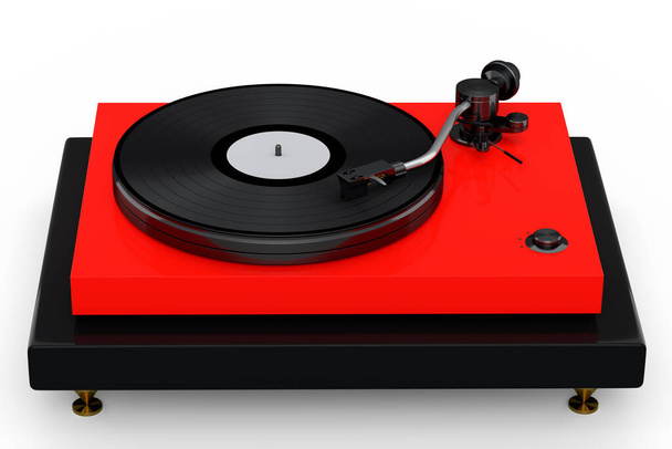 Vinyl record player or DJ turntable with retro vinyl disk on white background. 3d render of sound equipment and concept for sound entertainment. - Zdjęcie, obraz