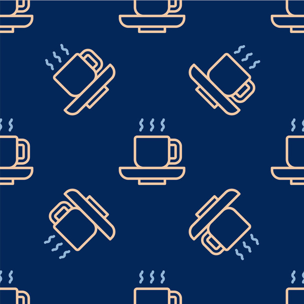 Line Coffee Cup ikon elszigetelt zökkenőmentes minta kék háttér. Teáscsésze. Forró kávé. Vektor - Vektor, kép