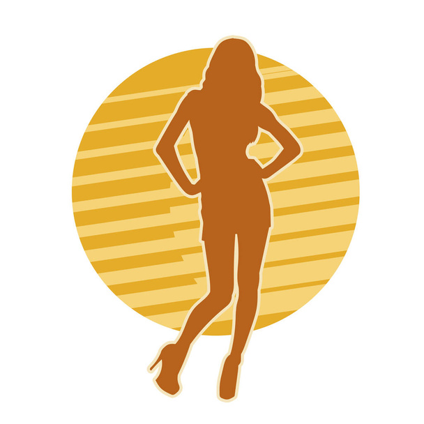 silhouette of a sexy slim woman standing pose with hands on her wrist. - Vector, Image