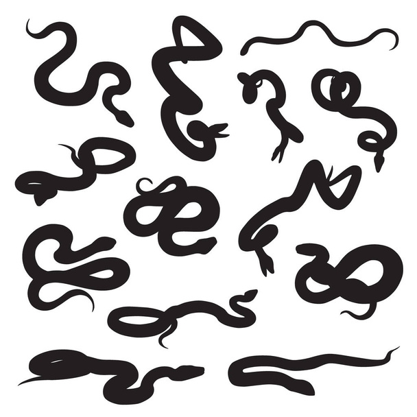 sada černo-bílých hadů izolována. styl čmáranice, vektorová ilustrace. - Vektor, obrázek