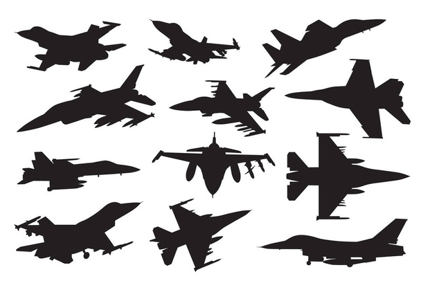 military fighter jet silhouettes, vector illustration - Vector, Image