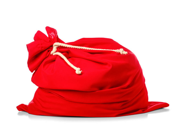 Красная сумка Деда Мороза на белом фоне
 - Фото, изображение