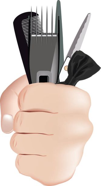 male hand clutching barber equipment - Vector, Image