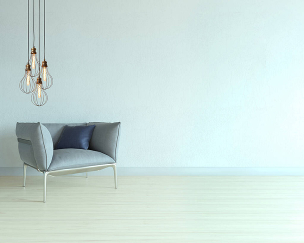 εσωτερική διακόσμηση με μοντέρνες γκρι καρέκλες και φωτεινό άδειο χώρο. 3D απεικόνιση - Φωτογραφία, εικόνα