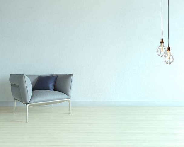 пустая комната и серый дизайн интерьера кресла. 3D иллюстрация - Фото, изображение