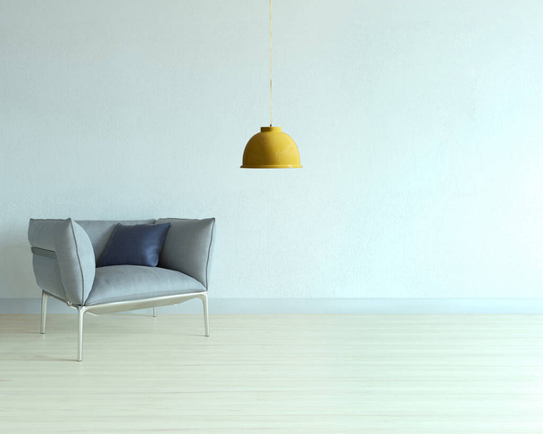 пустая комната и серый дизайн интерьера кресла. 3D иллюстрация - Фото, изображение