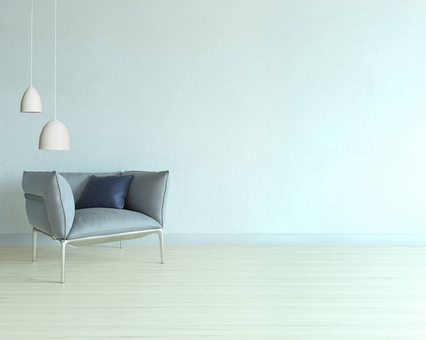 empty interior design with wooden floor and decorative stone wall. 3D illustration - Фото, изображение