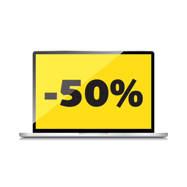 Sale, markdown, discount 50 percent on High-quality laptop scree - Vektör, Görsel