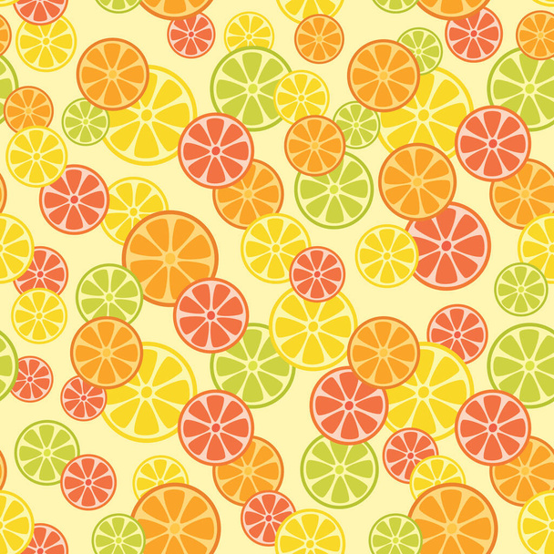 Kleurrijke Tropische vruchten naadloze herhaling patroon achtergrond. Oppervlaktepatroon ontwerp. Vector Illustratie. Geweldig voor de voedingsindustrie, product verpakking, restaurant, keuken projecten - Vector, afbeelding