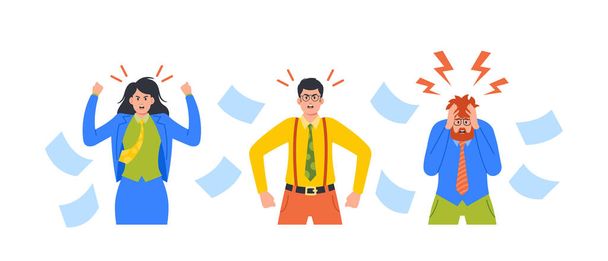 Deadline, Stress, Burnout Concept. Business Characters Stressed with Urgent Work Yell and Feel Anxious with Pile of Paper Documents Flying around in Office. Cartoon People Vector Illustration - Vector, Image