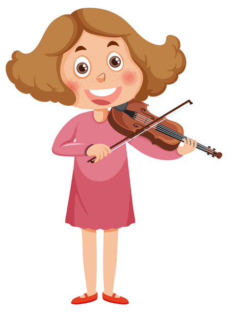 Happy girl playing violin illustration - ベクター画像