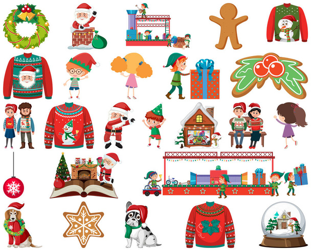 Χριστούγεννα χαρακτήρες και στοιχεία που εικονογράφηση - Διάνυσμα, εικόνα
