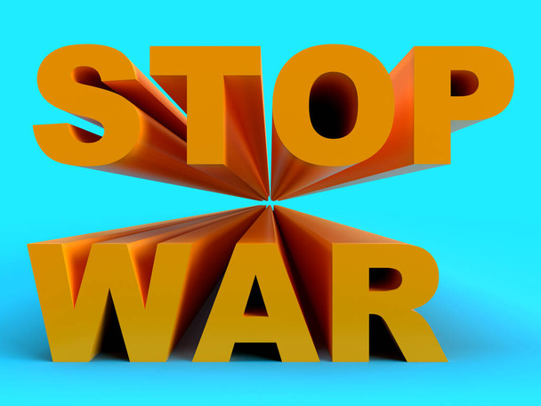 3D vykreslení text stop válka modrá a žlutá barva naděje ukrajinské - Fotografie, Obrázek