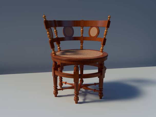 3d renderen antieke stoel in blauw grijze achtergrond  - Foto, afbeelding
