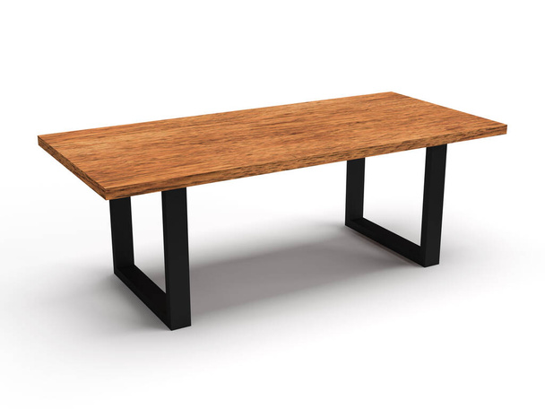 Table en bois loft rendu 3d avec pieds en métal noir isolés - Photo, image