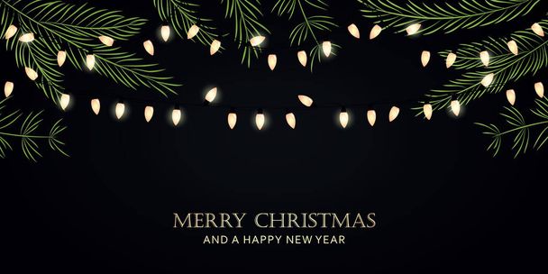Різдвяна листівка з казковими вогнями та ялиновими гілками Векторні ілюстрації EPS10
 - Вектор, зображення