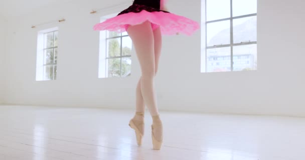 Ballet, creative dance and woman ballerina in dancing academy studio learning artistic movement steps for ballerina dancer training exercise. Professional solo performance, art and theater student. - Imágenes, Vídeo