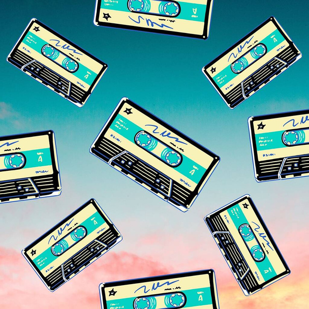 Tile background with retro cassette tapes.  - Photo, Image