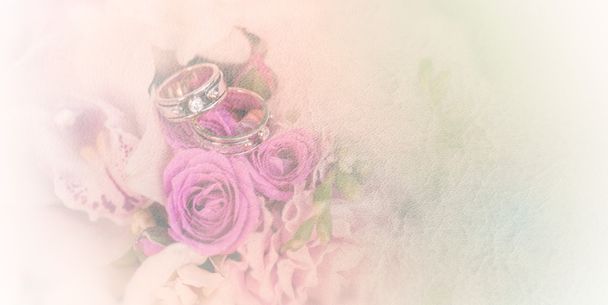 Bouquet de mariage avec anneaux - Photo, image